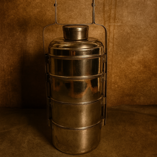 Vintage Brass White Polished 4-Tier Tiffin Carrier with Handle
