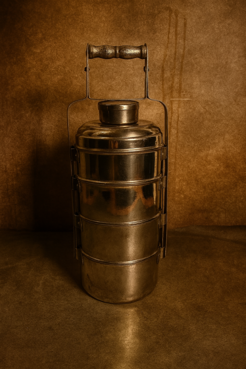 Vintage Brass White Polished 4-Tier Tiffin Carrier with Handle