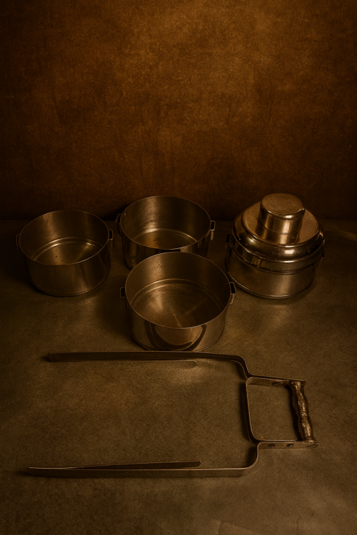 Vintage Brass White Polished 4-Tier Tiffin Carrier with Handle - Image 2