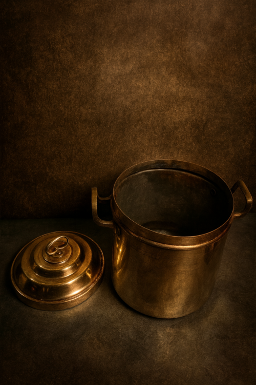 Antique Brass Storage Tank with Lid & Side Handles - Image 2