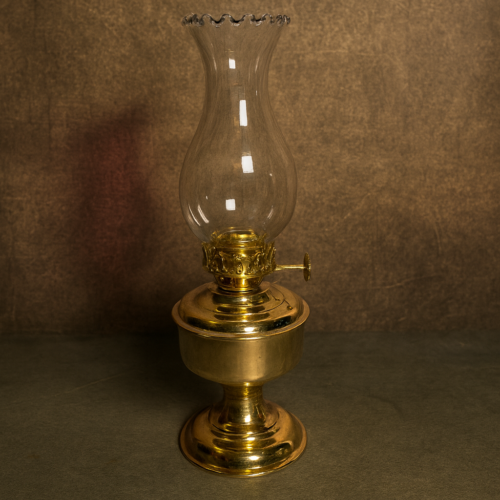 Antique Brass Oil Lamp with Clear Glass Chimney