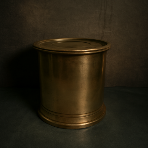 Vintage Brass Cylindrical Storage Box with Flat Lid - Image 3