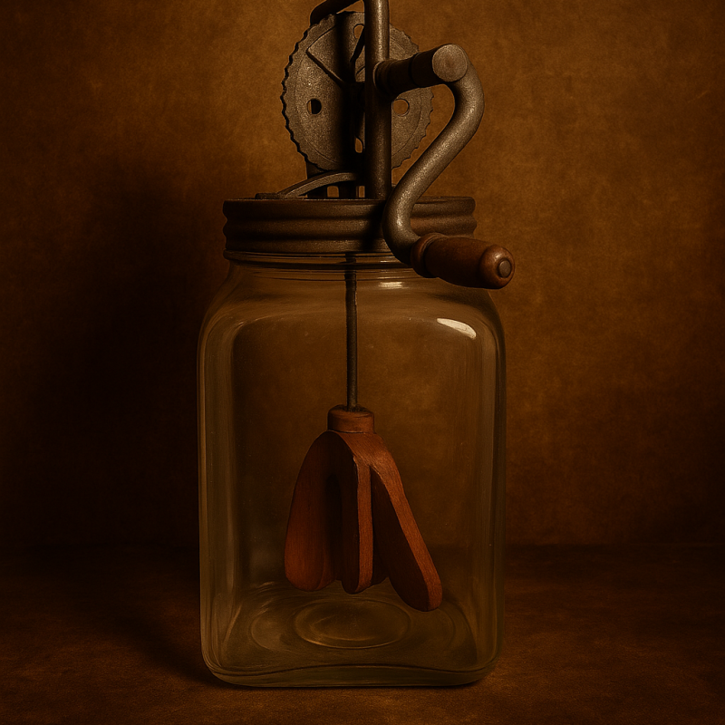 Antique “Made In England” Glass Butter Churn Jar With Hand Crank