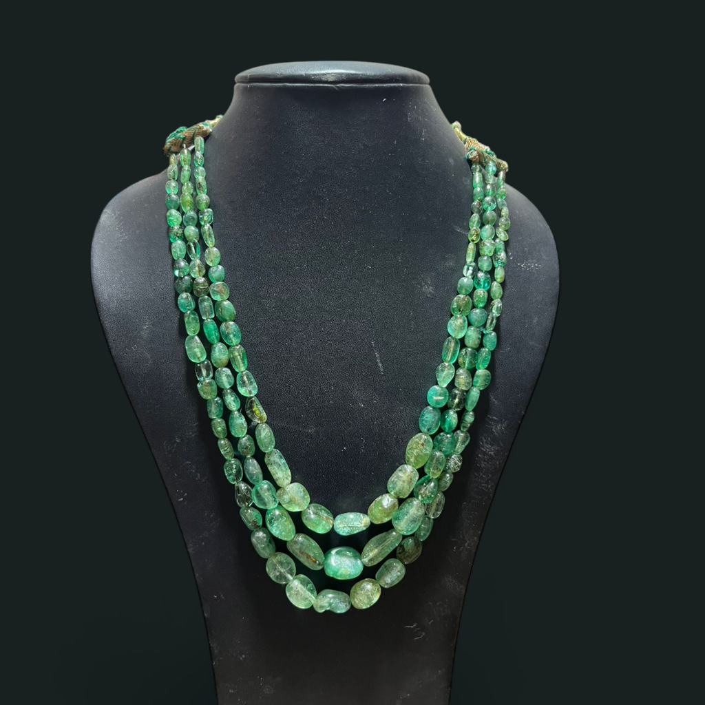 Antique Colombian Emerald 3-Line Kantha Necklace (125+ Years Old)