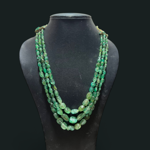 💎 Antique Colombian Emerald 3-Line Kantha Necklace (125+ Years Old)