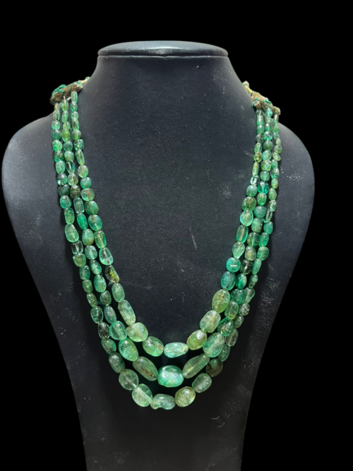 💎 Antique Colombian Emerald 3-Line Kantha Necklace (125+ Years Old) - Image 2