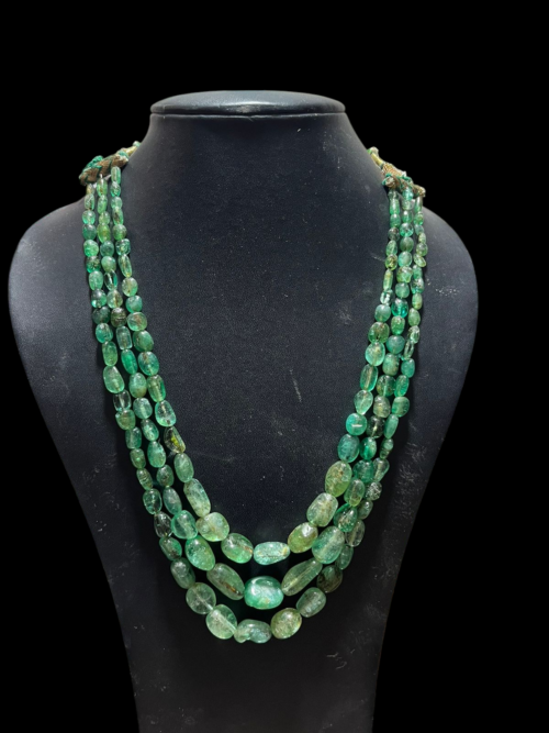 💎 Antique Colombian Emerald 3-Line Kantha Necklace (125+ Years Old) - Image 3