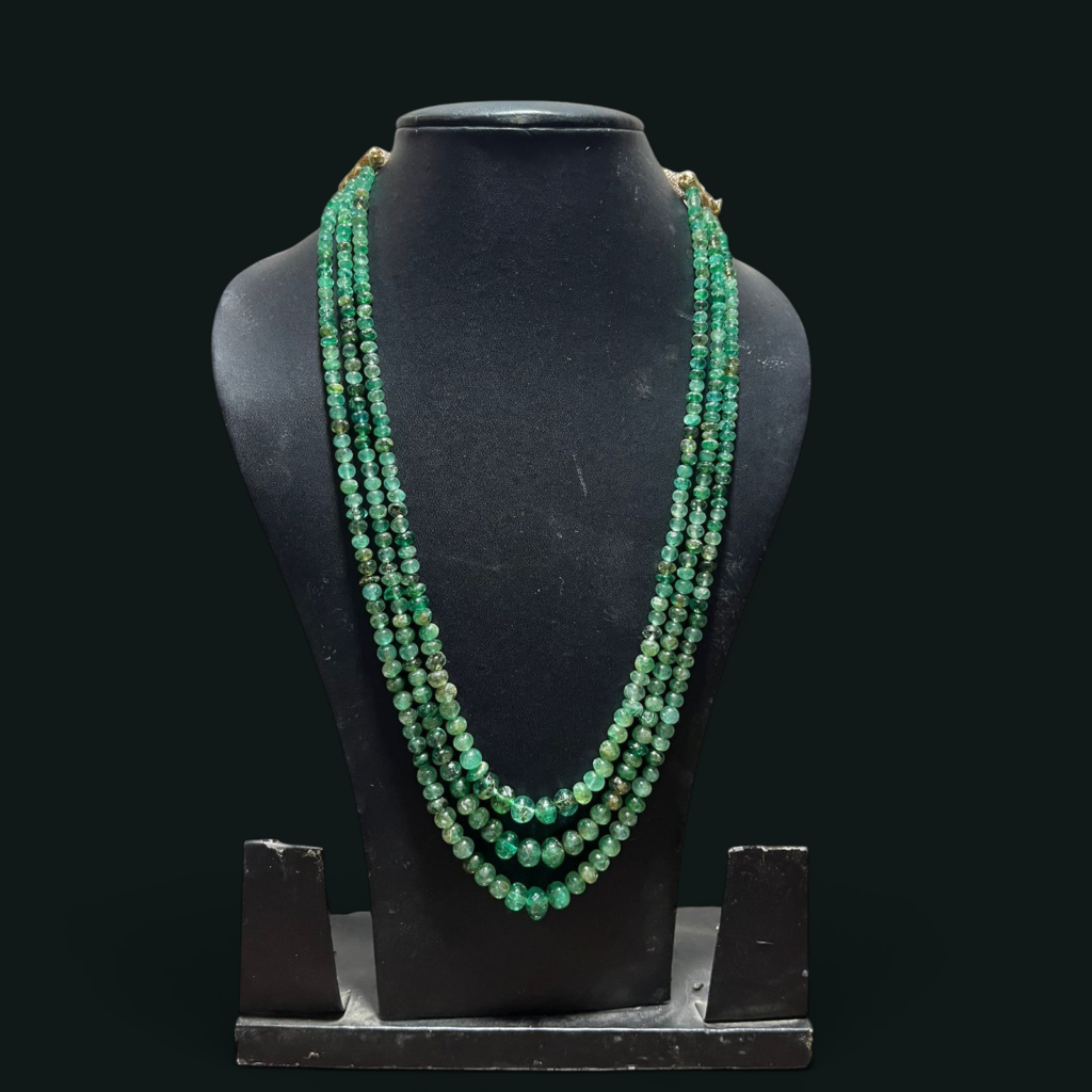 125+ Years Old Vintage Real Colombian Emerald 3-Line Kantha Necklace – 270 Carats