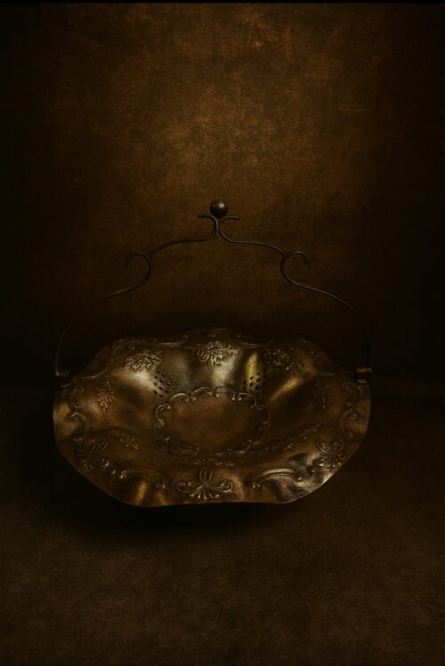 🪔 Antique Large Brass silver polished Decorative Basket – Hand Embossed Floral Work - Image 5