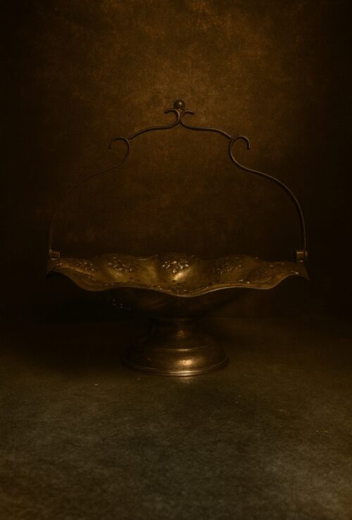 🪔 Antique Large Brass silver polished Decorative Basket – Hand Embossed Floral Work - Image 4