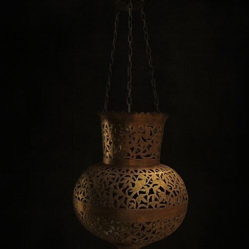 🕯 Antique Brass Hanging Haandi – Hand Jali Cutting Work