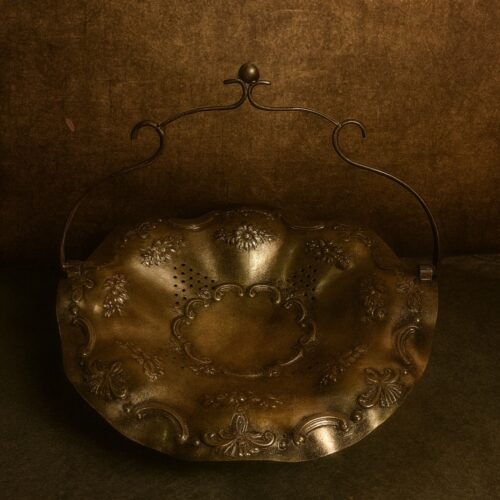 🪔 Antique Large Brass silver polished Decorative Basket – Hand Embossed Floral Work