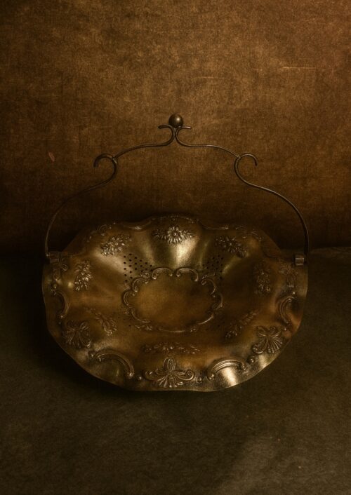 🪔 Antique Large Brass silver polished Decorative Basket – Hand Embossed Floral Work - Image 3