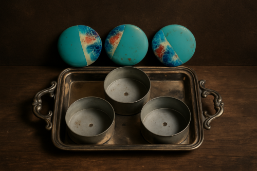 🌸 Vintage German Silver Tray with 3 Turquoise Enamel Boxes – Rare Collector’s Set - Image 2