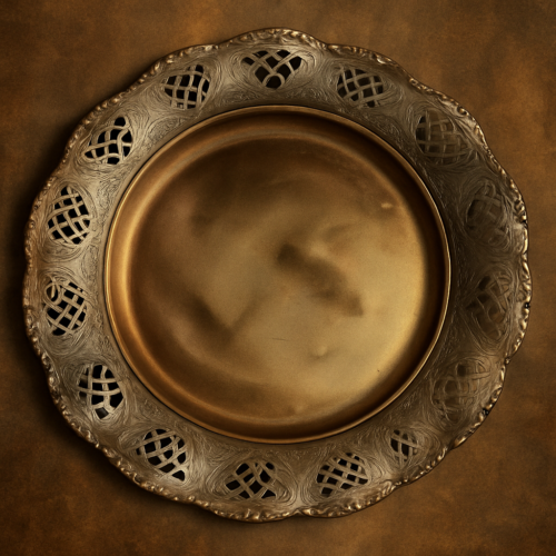 Antique Brass Silver Polished Plate – Hand Carved with Jaali Cutting Work (100+ Years Old) - Image 3