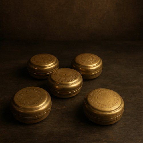 Miniature Brass Kajal / Sindoor / Kumkum Box Set (2-Inch, Handcrafted – Set of 5) - Image 3