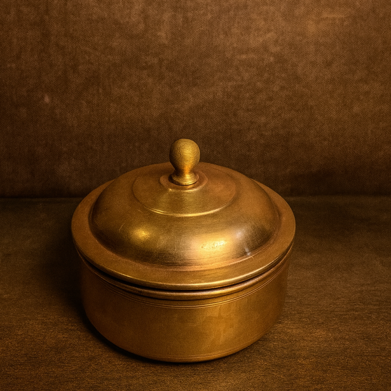 Vintage Handcrafted Brass Casserole With Lid