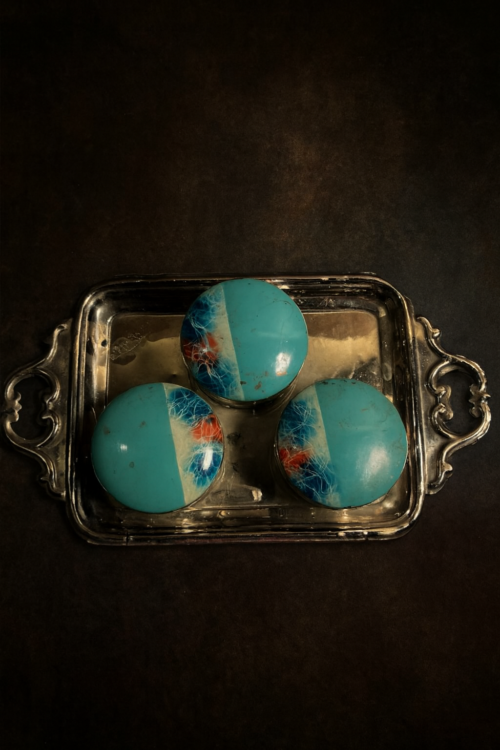 🌸 Vintage German Silver Tray with 3 Turquoise Enamel Boxes – Rare Collector’s Set