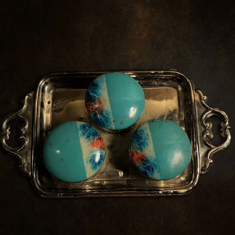 Vintage German Silver Tray With 3 Turquoise Enamel Boxes – Rare Collector’S Set