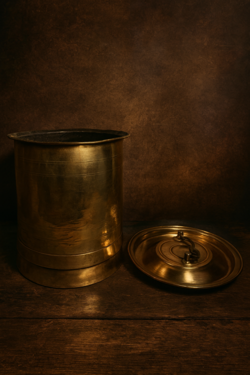Antique Solid Brass Storage Container – Large Heritage Piece from Rajasthan - Image 2
