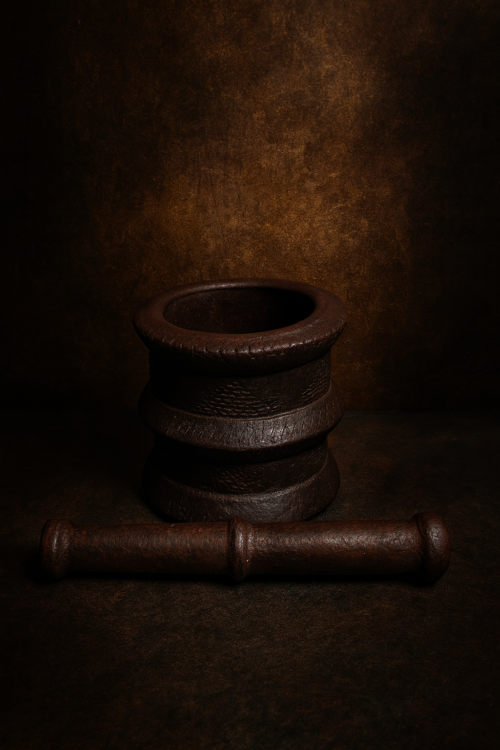 Antique Iron Mortar & Pestle – 150+ Years Old Heritage Kitchen Tool - Image 2