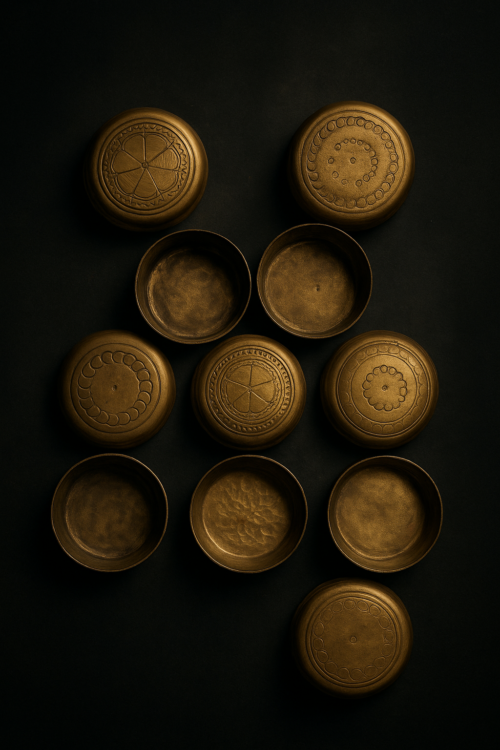 Miniature Brass Kajal / Sindoor / Kumkum Box Set (2-Inch, Handcrafted – Set of 5) - Image 4