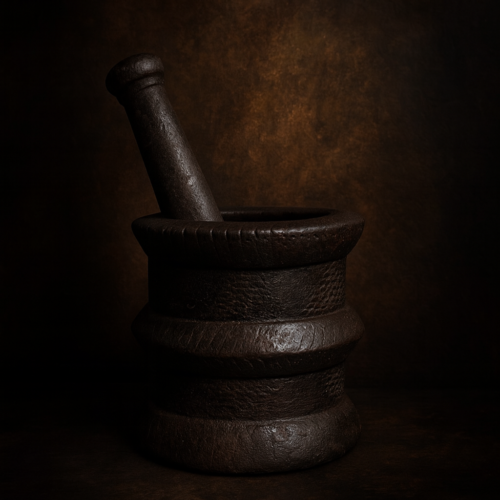 Antique Iron Mortar & Pestle – 150+ Years Old Heritage Kitchen Tool