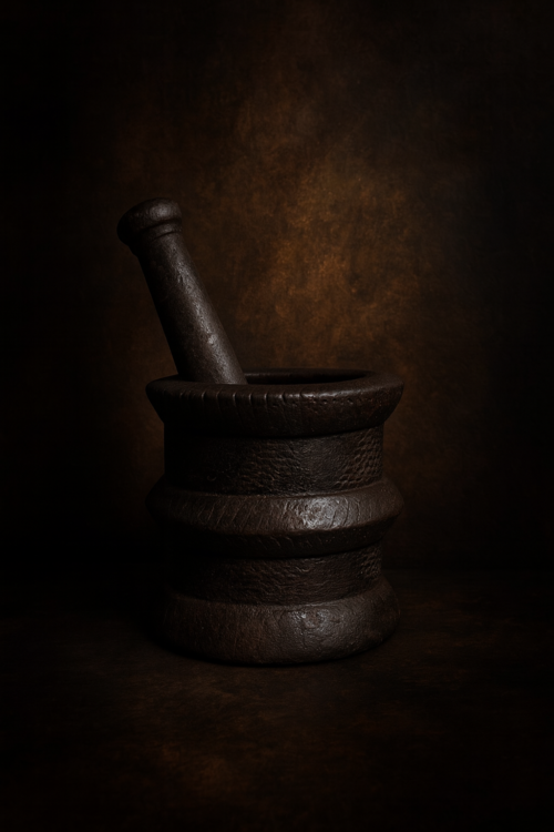 Antique Iron Mortar & Pestle – 150+ Years Old Heritage Kitchen Tool