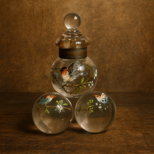 🌿 Antique Hand-Painted Glass Perfume Bottle – Victorian Era Collectible