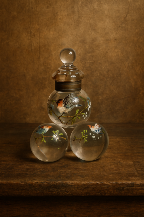 🌿 Antique Hand-Painted Glass Perfume Bottle – Victorian Era Collectible