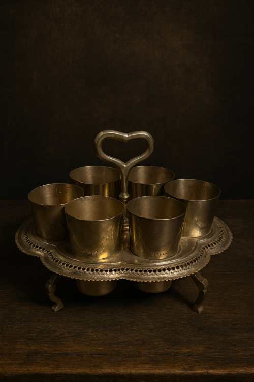 🏺 Antique Brass & German Silver 6-Glass Counter Set - Image 2