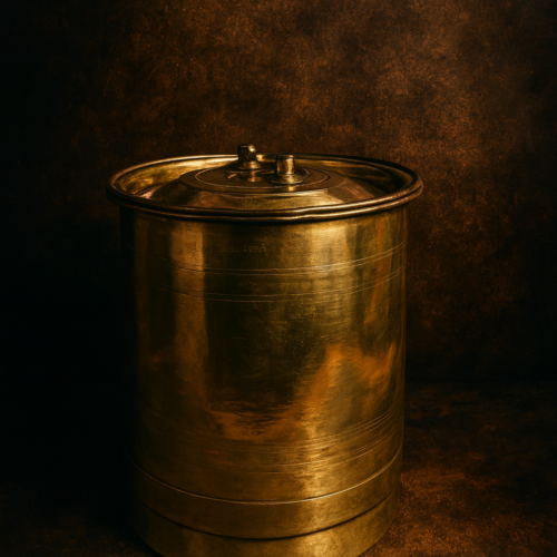 Antique Solid Brass Storage Container – Large Heritage Piece from Rajasthan