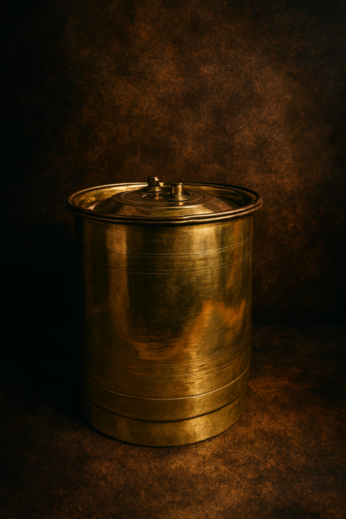 Antique Solid Brass Storage Container – Large Heritage Piece from Rajasthan