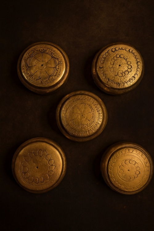 Miniature Brass Kajal / Sindoor / Kumkum Box Set (2-Inch, Handcrafted – Set of 5)