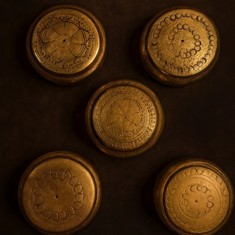 Miniature Brass Kajal / Sindoor / Kumkum Box Set (2-Inch, Handcrafted – Set Of 5)