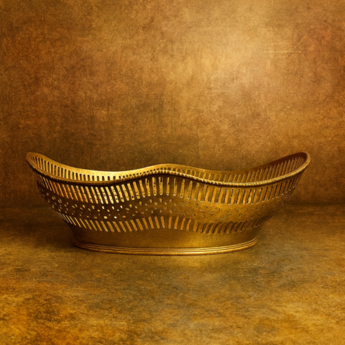 Hand-Cut Antique Brass Basket – Very Old | Fully Handmade