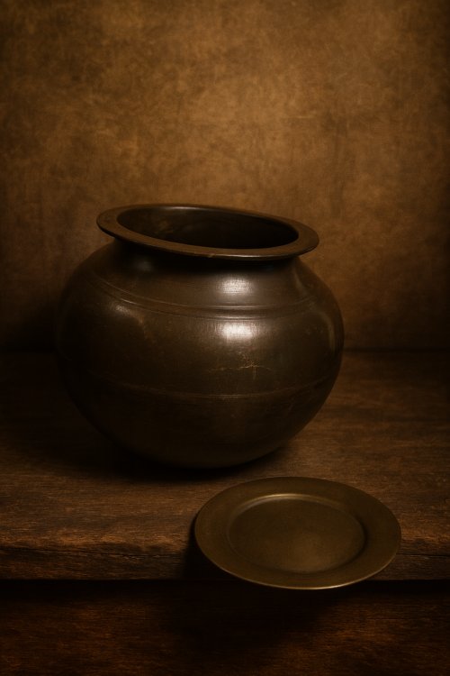 Vintage bronze solid weight haandi with lid - Image 2