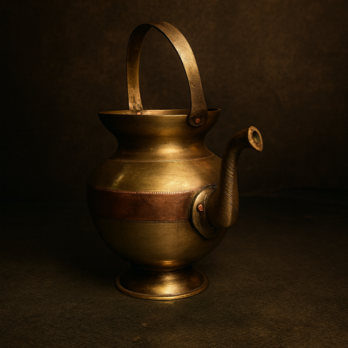 Vintage Brass Pouring Pot with Copper Band & Handle