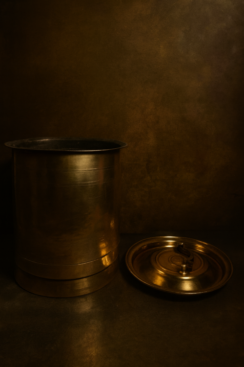 Antique Solid Brass Storage Container – Large Heritage Piece from Rajasthan - Image 3