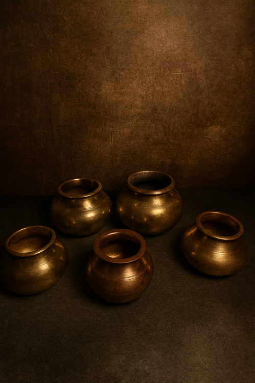 Antique Bronze Handcrafted Haandi Set (Set of 5 – Different Sizes) - Image 2