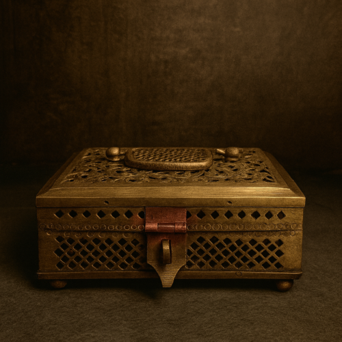 Small Vintage Brass Jali Treasure Box | Hand-Cut Lattice Work | Collectible Antique