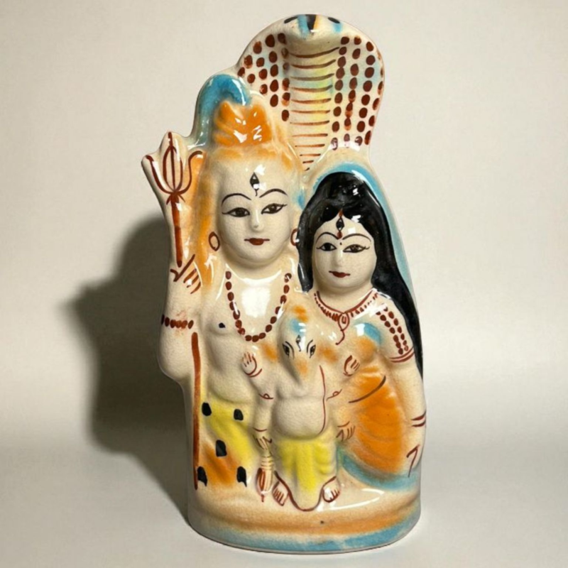 Hand-Painted Vintage Shiv Parivar Ceramic Murti