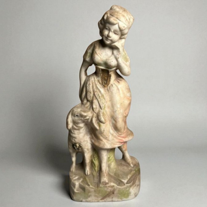 Vintage Japan Bisque Lady Figurine With Lamb | Early–Mid 20Th C.