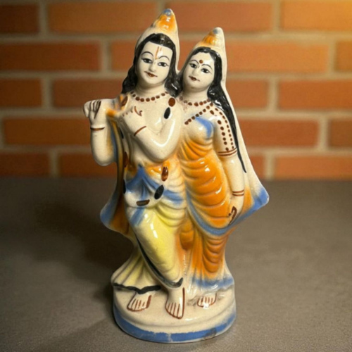🎨 Vintage Hand-Painted Ceramic Radha–Krishna Murti | Collectible Décor