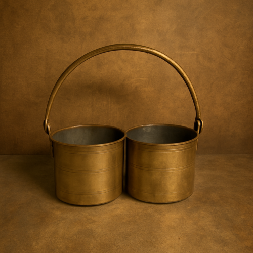 Antique Brass Double Pot Carrier | Twin Hand-Carry Storage | 80+ Years Old