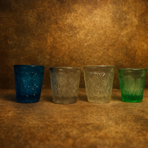 🟢 Set of 4 Vintage Frosted Patterned Glasses | Mid-Century Collection