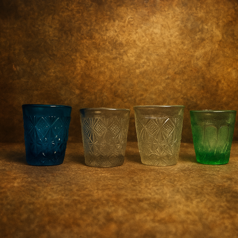 Set Of 4 Vintage Frosted Patterned Glasses | Mid-Century Collection