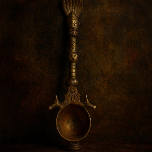 Very Old Brass Ritual Ladle / Puja Spoon – Rare Temple Collectible