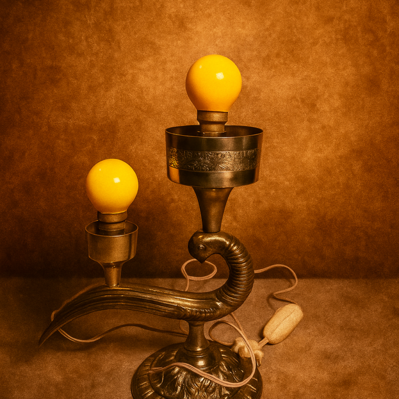 Vintage Brass Swan Lamp (Two-Light Design)