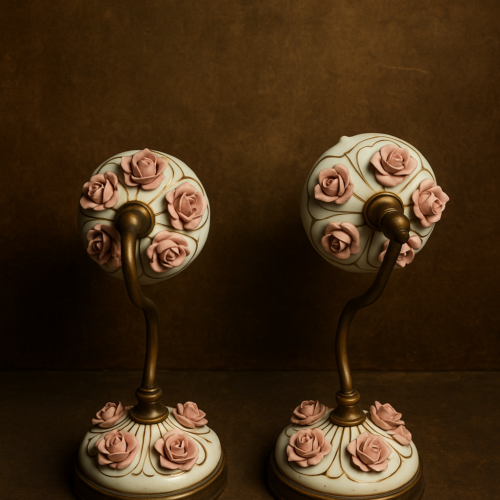 🌸 Vintage Italian Ceramic Floral Table Lamp (Pair)